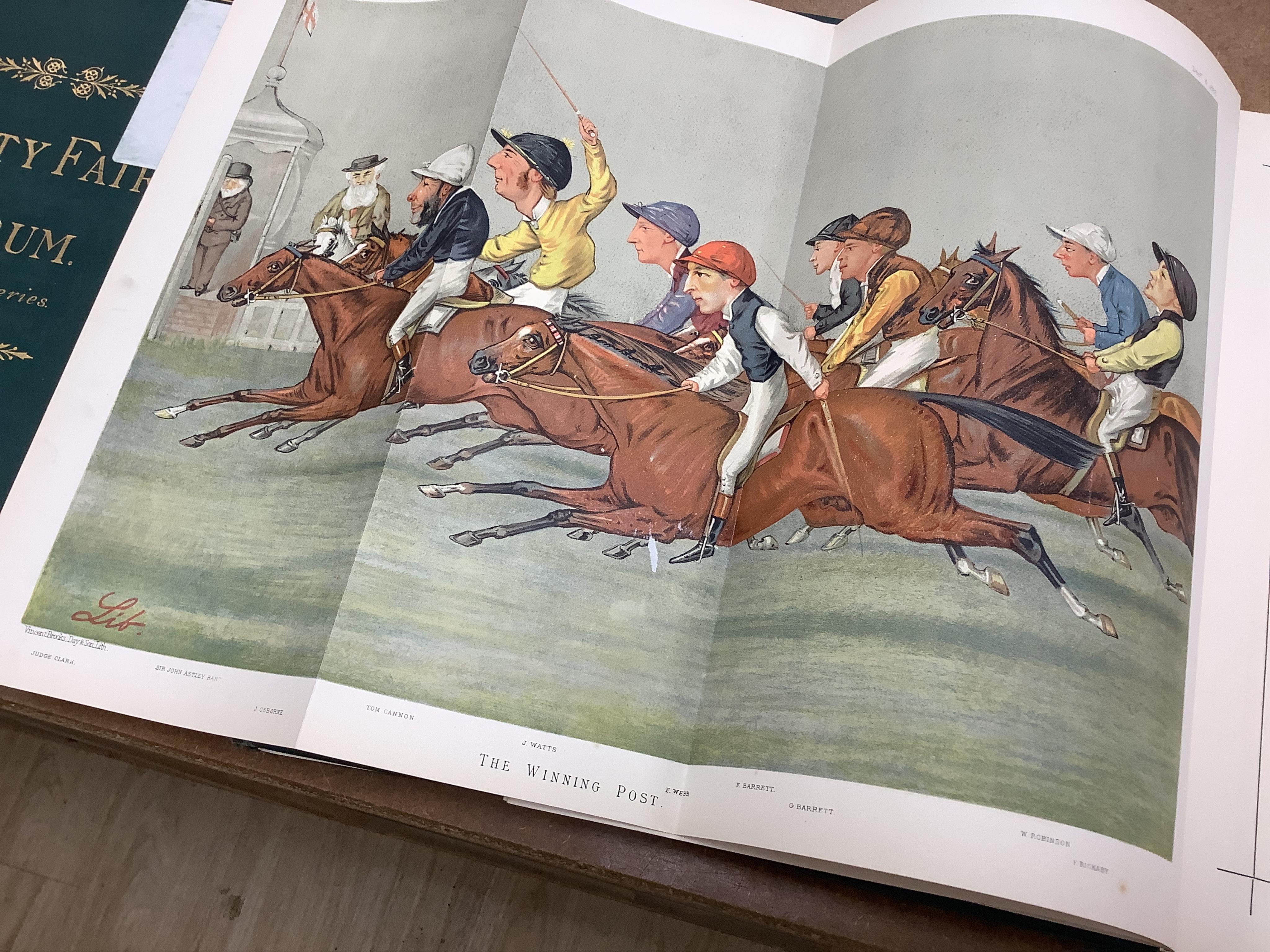 The Vanity Fair Album ... six various vols. (nos.2, 14,15,16,20 and 25). very many coloured lithographed portrait plates; publisher's gilt decorated and lettered cloth, ge., folio. (1869-93)